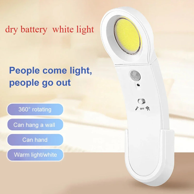 ភ្លើងពេលយប់ LED ដែលអាចសាកបានដោយ USB ឧបករណ៍ចាប់សញ្ញា PIR ចង្កៀងជញ្ជាំង COB ភ្លើងស្វែងរកចល័ត ភ្លើងបំភ្លឺក្នុងផ្ទះ ថ្ម AAA 3* ភ្លើងអាចបង្វិលបាន
