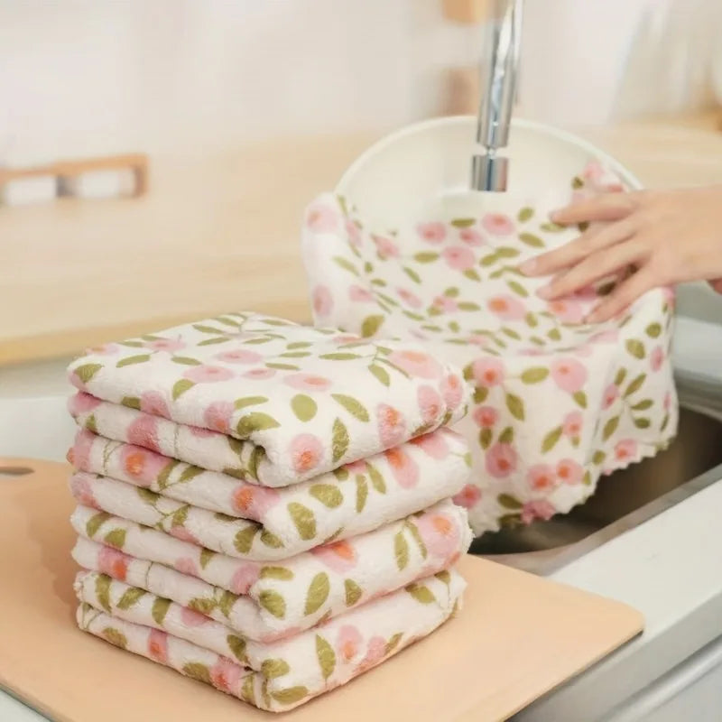 5/10pcs Coral Fleece Cleaning Towels,Super‑Absorbent Quick‑Dry,Reusable,Square Towels for Kitchen,Washing and Furniture Care