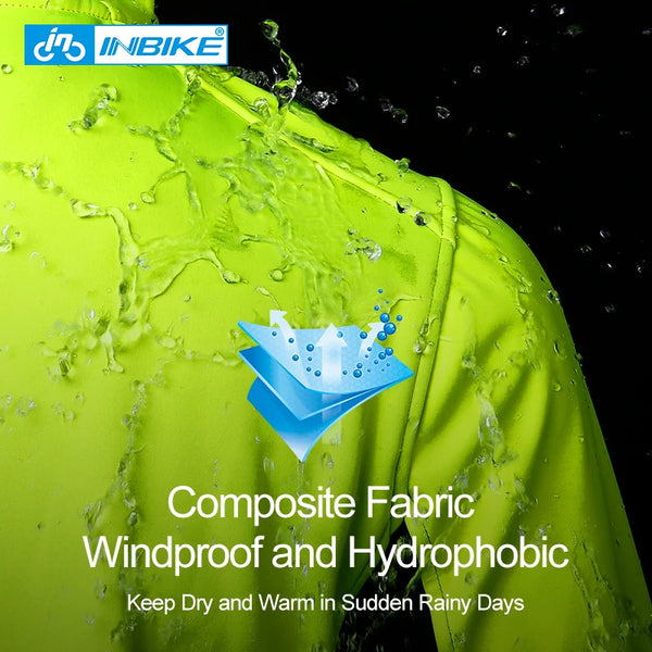 INBIKE Men's Winter Cycling Jacket with Hood Thermal Fleece Bike Windbreaker Raincoat Waterproof Outdoor Bicycle Hiking Clothing