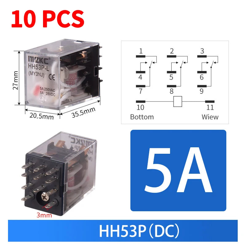 10 PCS For Wholesale Miniature Control Relays Small Intermediate Relay AC 12V DC C24 AC220 HH52P HH53P HH54P HH62P HH63P HH64P