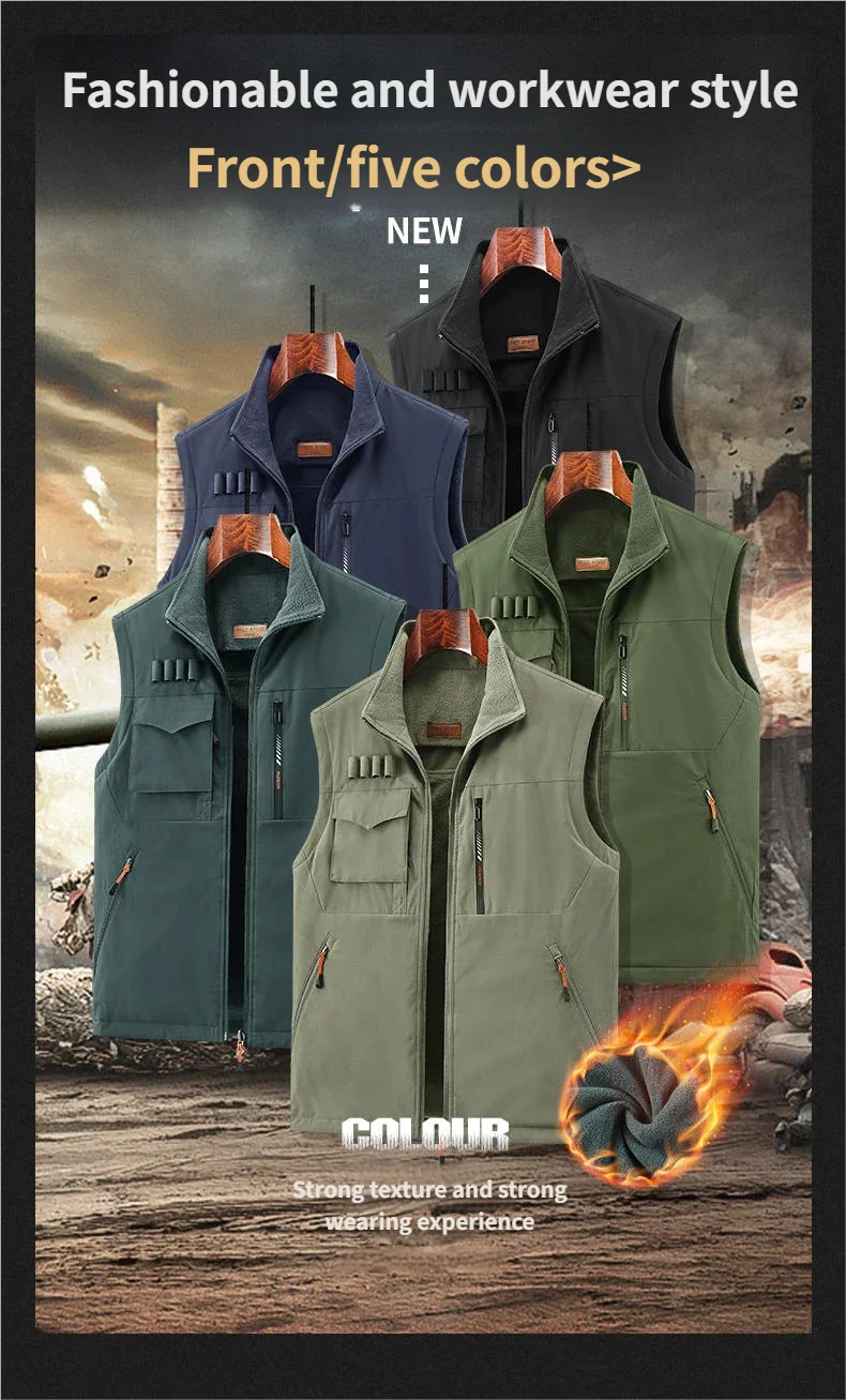 2026 Men Autumn and Winter warm Double sided wear workwear style  sleeveless vest with fleece casual versatile  Asian Size