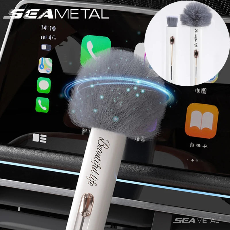 SEAMETAL Car Interior Cleaning Brush Air Outlet Cleaning Soft Brush Car Crevice Dust Removal Brush Double Head Telescopic Duster