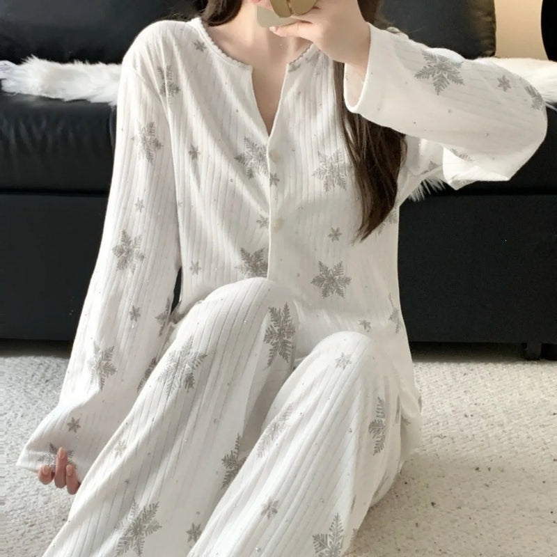 Long Sleeve Top Nightwear for Woman Pajamas Set 2026 Spring Autumn New Casual Loungewear 2 Piece Home Clothes Sleepwear Pijama