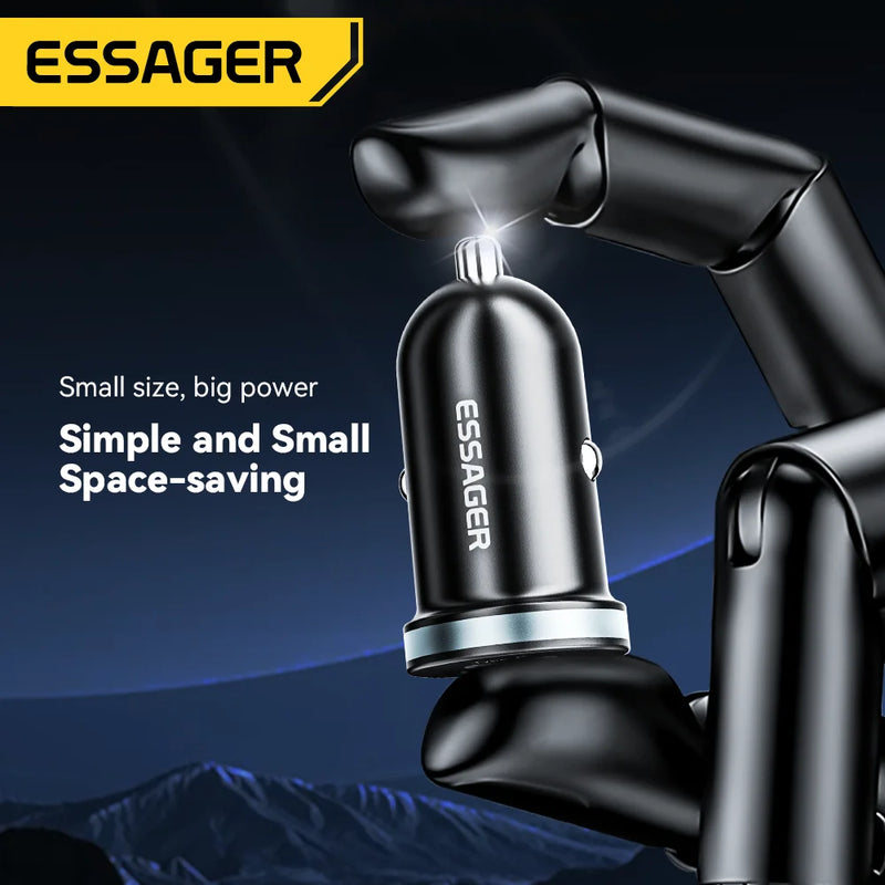 ឆ្នាំងសាករថយន្ត Essager 30W USB C ប្រភេទ C ឆ្នាំងសាករហ័ស PD QC 3.0 SCP 5A សាកថ្មលឿនសម្រាប់ទូរស័ព្ទ iPhone Xiaomi Samsung