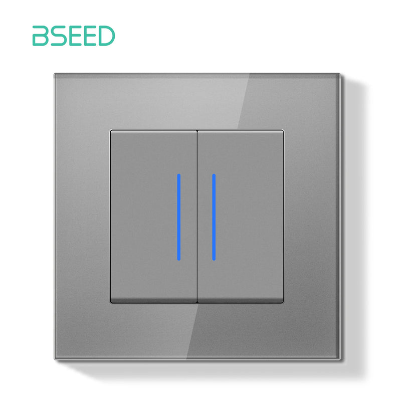 BSEED E Series Mechanical Button Switch 1/2Gang 1Way Light Switch Wall Electrical Socket ST TV CAT6 Socket Glass Panel Switch