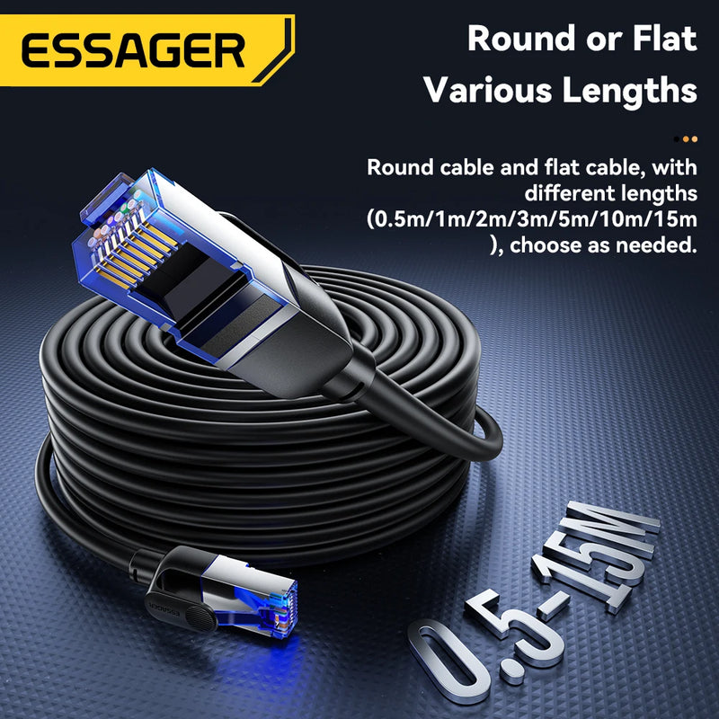 ខ្សែ Essager CAT8 Ethernet 40Gbps 2000MHz CAT 8 Networking Cord អ៊ីនធឺណិត LAN ធ្វើពីកប្បាស សម្រាប់កុំព្យូទ័រយួរដៃ PS 5 Router ខ្សែ RJ45