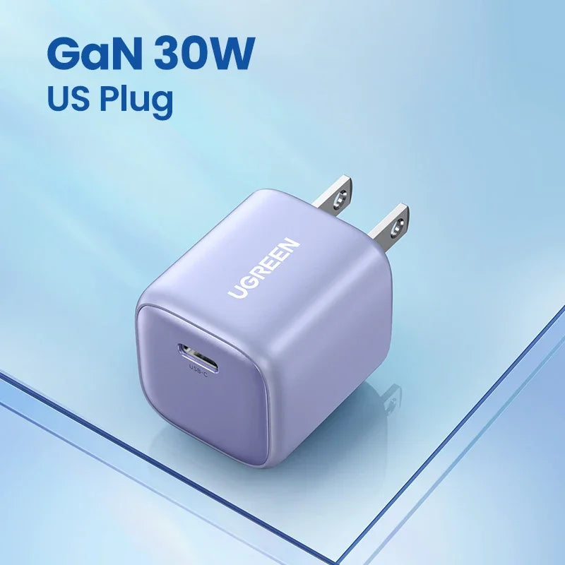 【US Plug】UGREEN GaN 30W Fast Charger for iPhone 15 14 13 PD3.0 Charger for iPad Pro samsung Xiaomi Type C Mobile Phone Charger