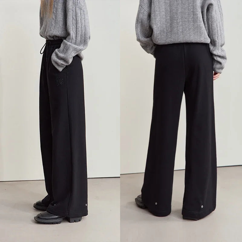 Amii Sweatpants for Woman 2026 Winter New Casual Knitting Ladies Clothing Embroidered Pants Versatile Wide-leg Trousers 12444170