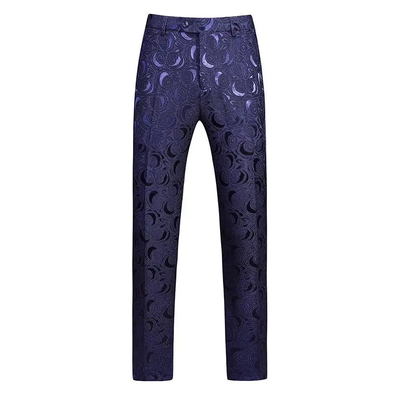 2026 New Men's White Rose Pattern Suit Pants, Business Office Trousers, Wedding Party Men Dress Pants Blue Pantalones Hombre