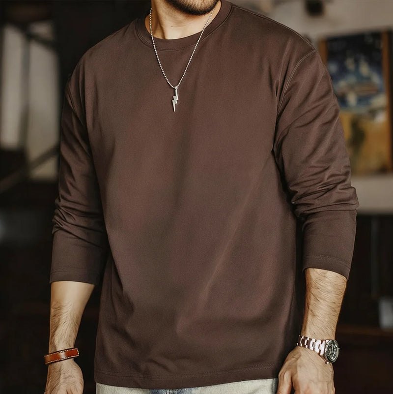 Maden Men's 100% Cotton Heavyweight T-Shirt Long Sleeve Loose Fit Layering Tee Basic Casual Tops for Spring Autunm 1/2/3Pcs
