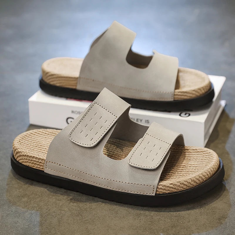 Men's One-strap Woven Slides Slippers Summer New Breathable lightweight Soft Sole anti Slip Outdoor Quick Dry Casual Beach Shoes