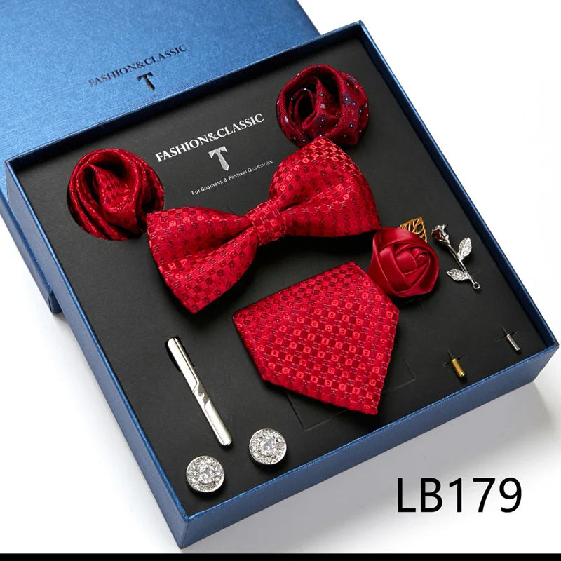 Men's Suit Dress Accessories (Tie + Bow Tie + Square Scarf + Tie Clip + Button + Metal Flower Brooch) 36 Colors To Choose From