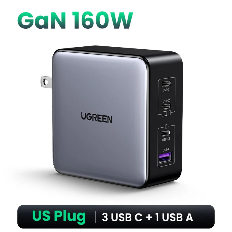 UGREEN 160W GaN Charger PD3.1 Type C For Macbook Pro Laptop USB Fast Charger QC4.0 3.0 Quick Charge For iPhone 18 Xiaomi Tablet