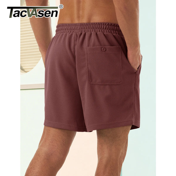 TACVASEN Men's Casual Waflle Shorts Knit 5'' Elastic Waist Drawstring Summer Beach Shorts Lightweight Breathable Streetwear 2026
