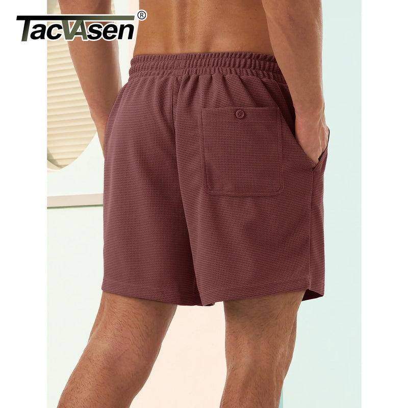 TACVASEN Men's Casual Waflle Shorts Knit 5'' Elastic Waist Drawstring Summer Beach Shorts Lightweight Breathable Streetwear 2026