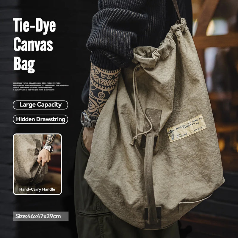 Maden Vintage Large-capacity Tie-dye Canvas Bags Hand-held Shoulder Bags Travel Soft Crossbody Bucket Bag for Unisex Laptop Bag