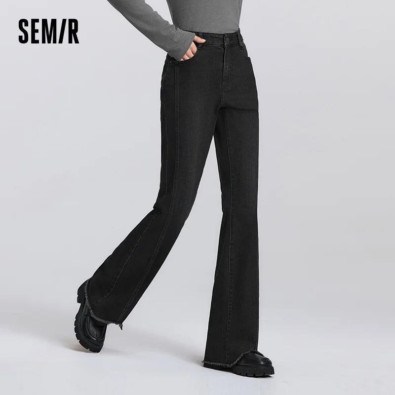 Semir Flare Jeans Women 2026 Spring Split Raw Flare Leg Length Trendy Retro Style Fashion Long Trousers