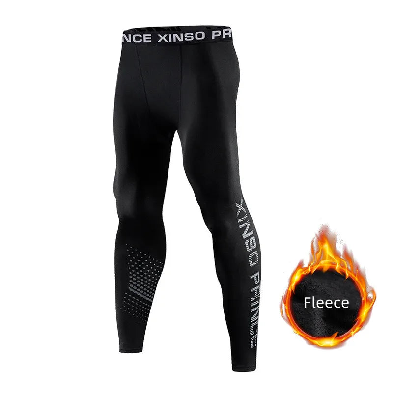 Men's Thermal Fleece Leggings Winter Warm Compression Tights High Stretch Running Gym Training Base Layer Pants