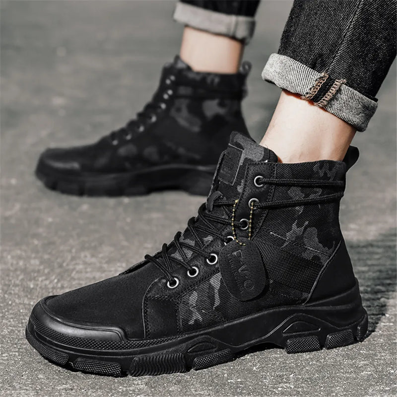 Men's canvas boots new autumn winter plus velvet high-top warm casual boots outdoor boots camouflage tooling boots casual boots