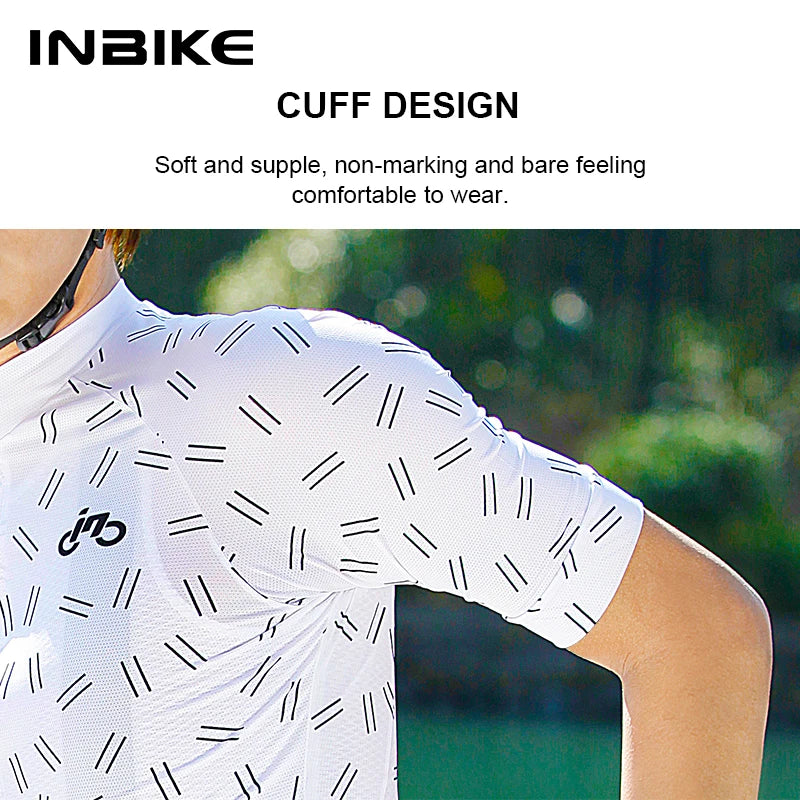 INBIKE New Summer Men's Cycling Short Sleeve MTB Bicycle Jersey Shirts for Men Road Mountain Bike Riding Clothing with 3 Pockets