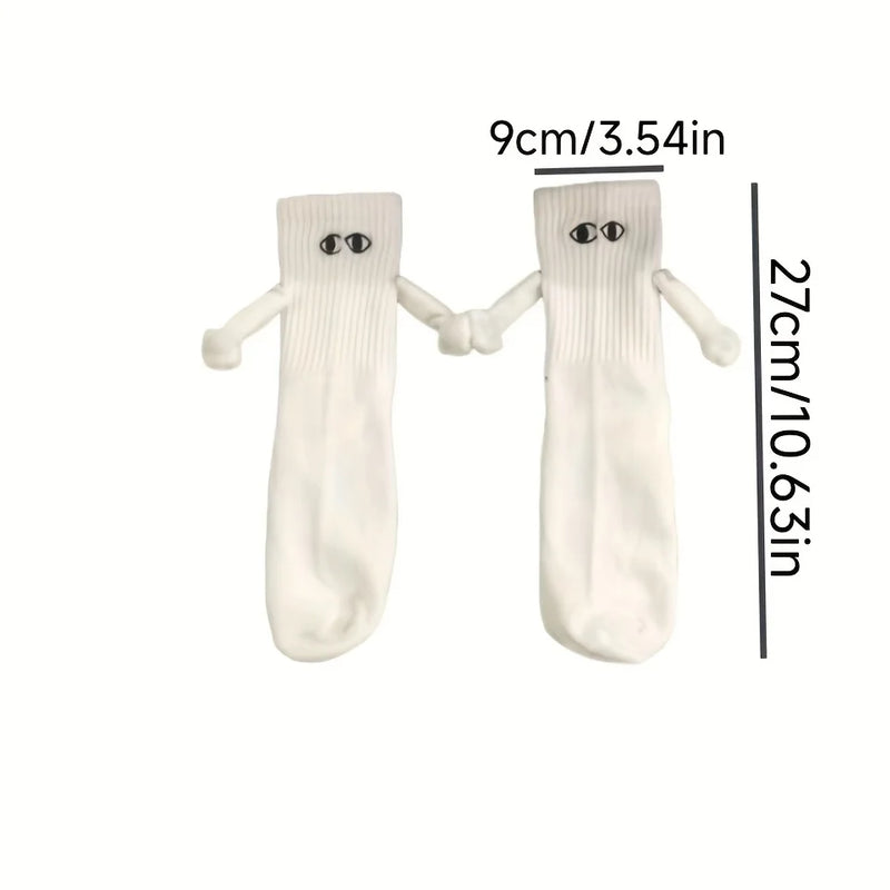 1/2Pairs Couple's Magnetic Toe Link Socks - Playful Cartoon Face Design, Matching Couples Novelty Socks, Fun Fashion Accessory
