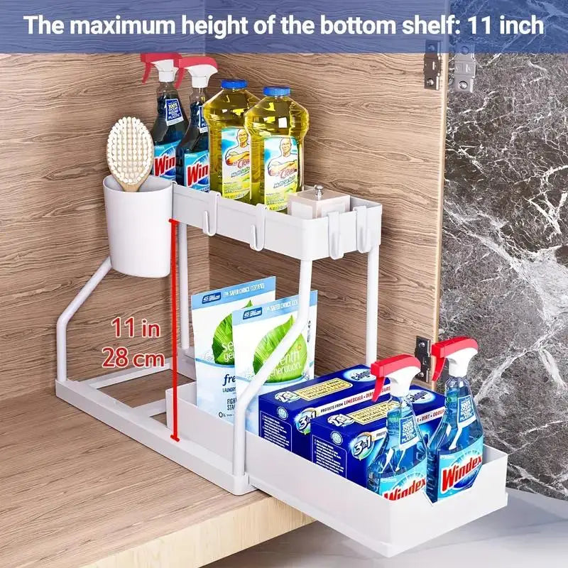2-Tier Pull-Out Storage Drawers - Heavy-Duty Space Saving Organizer for Kitchen & Bathroom Essentials Bathroom Essentials