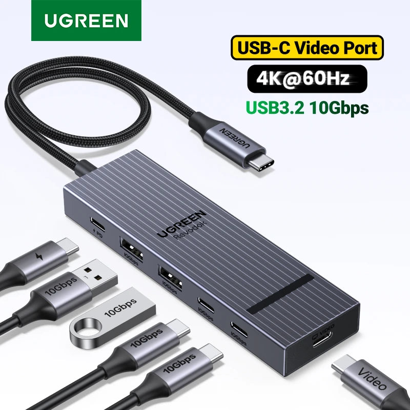 UGREEN USB-C Video Port USB-C HUB 4K60Hz USB3.2 Gen2 10Gbps USB-A&C Data Ports PD100W Charging for Laptop MacBook iPad Pro Dock