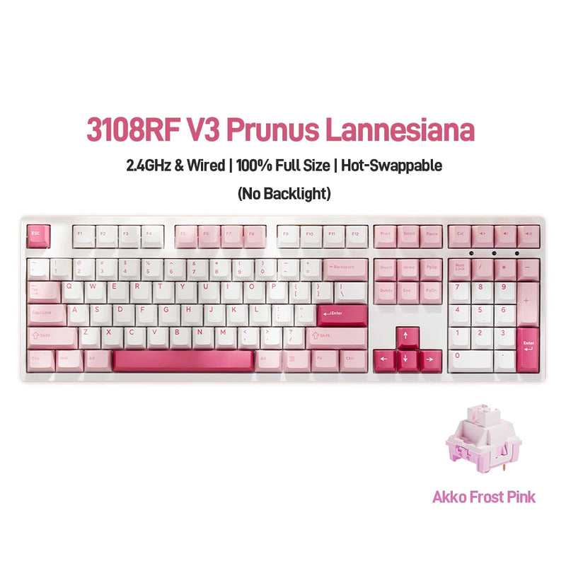 Akko 3108RF Mechanical Keyboard 100% Full Size RGB Cherry/MOA Profile Keycaps 2.4GHz & Wired Dual-mode Keyboard for Office Game