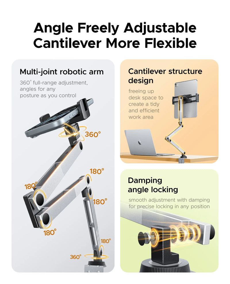 ORICO Clamp On Mechanical Arm Stand 360° Rotatable Foldable with SD TF USB-A 2.0 Interface for Tablet and Phone