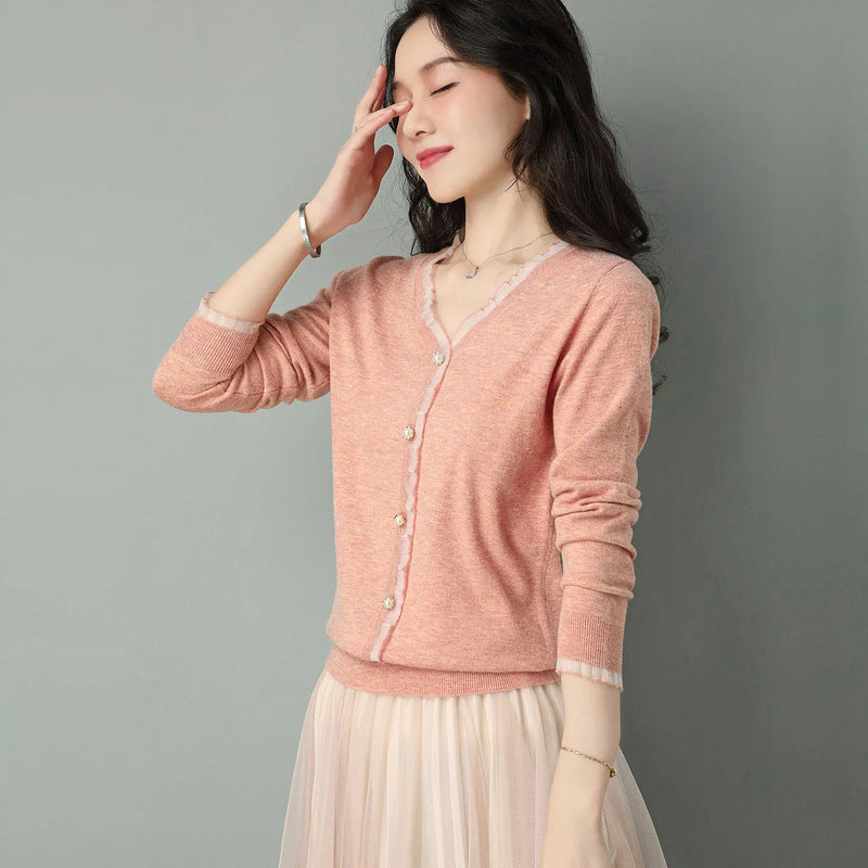 New Elegant Short Cardigan For Women Tops Spring Autumn Buttons Coat Slim Ladies Sweater Jacket Knitwear Woolen Woman Clothes