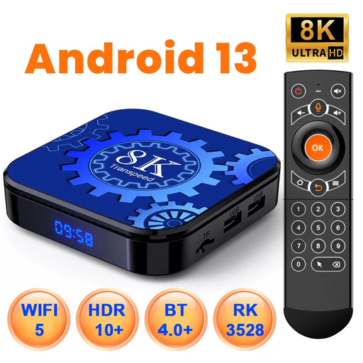 Transpeed Android 13 TV Box Wifi6 Dual Wifi Support 8K Video BT4.0+ RK3528 4K 3D Voice Media Player Set Top Box