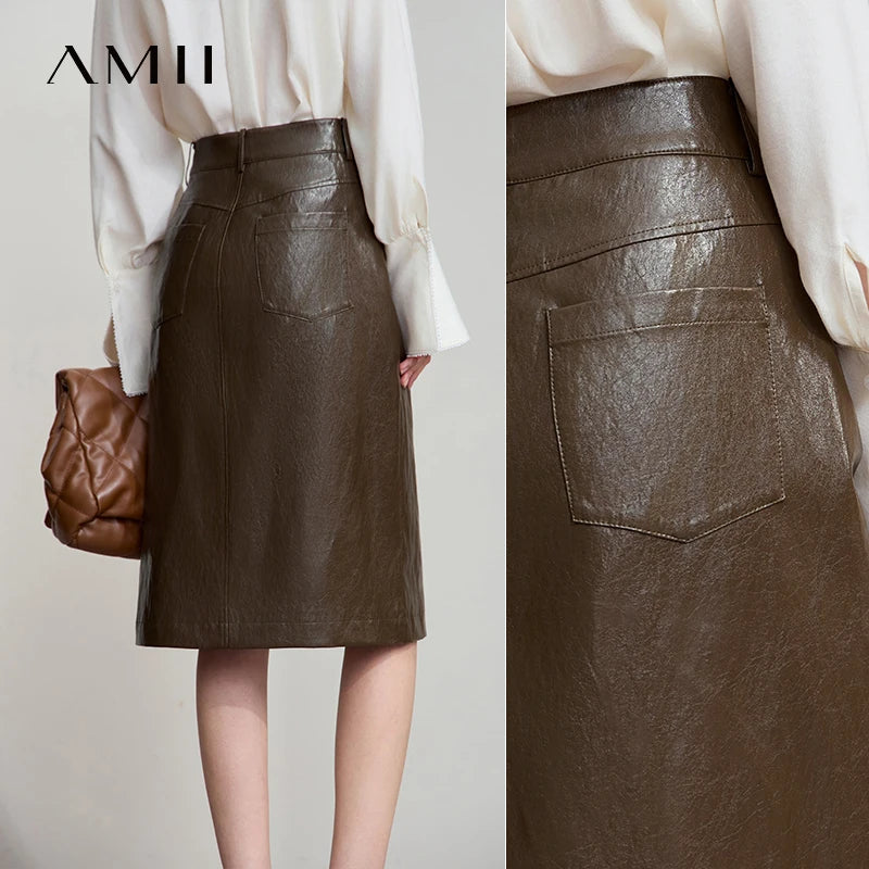 សំពត់ស្បែក PU ខ្នាតតូច AMII សម្រាប់ស្ត្រីឆ្នាំ ២០២៦ សំពត់ប្រវែងជង្គង់បែបអាមេរិកាំងបុរាណ សម្លៀកបំពាក់ស្ត្រីអាជីវកម្ម 12553014
