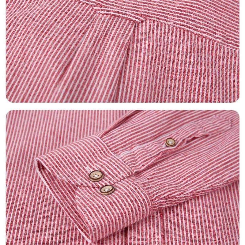 Men's Spring Summer Striped Shirts Long Sleeve Japanese Style Casual Button Down Shirt Vintage Turn-down Collar Male Tops