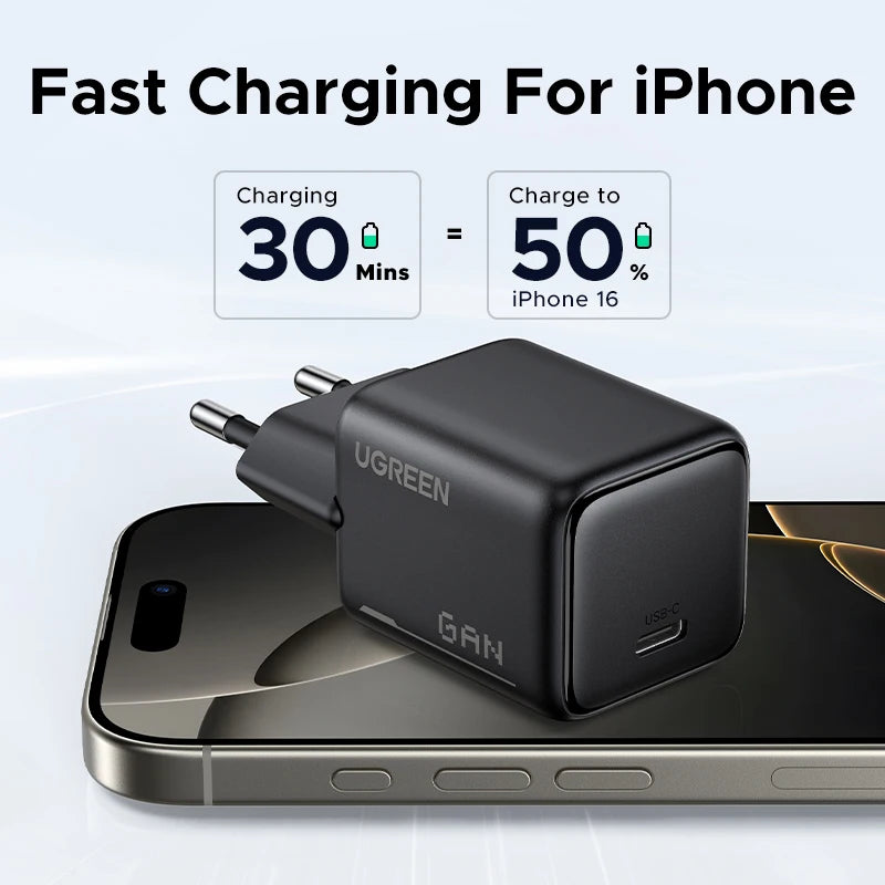UGREEN 25W GaN Charger For iPhone 18 17 16 Pro Max Samsung S26 Xiaomi Tablet iPad Air Pro PD 3.0 Mini USB C Fast Phone Charger