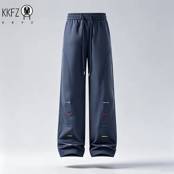 Relaxed Wide Leg Sport Pants For Men Elastic Waist Drawstring Detail Soft Smooth Fabric Casual Trousers For Daily Outing
