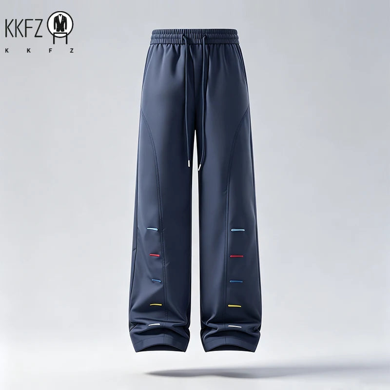 Relaxed Wide Leg Sport Pants For Men Elastic Waist Drawstring Detail Soft Smooth Fabric Casual Trousers For Daily Outing