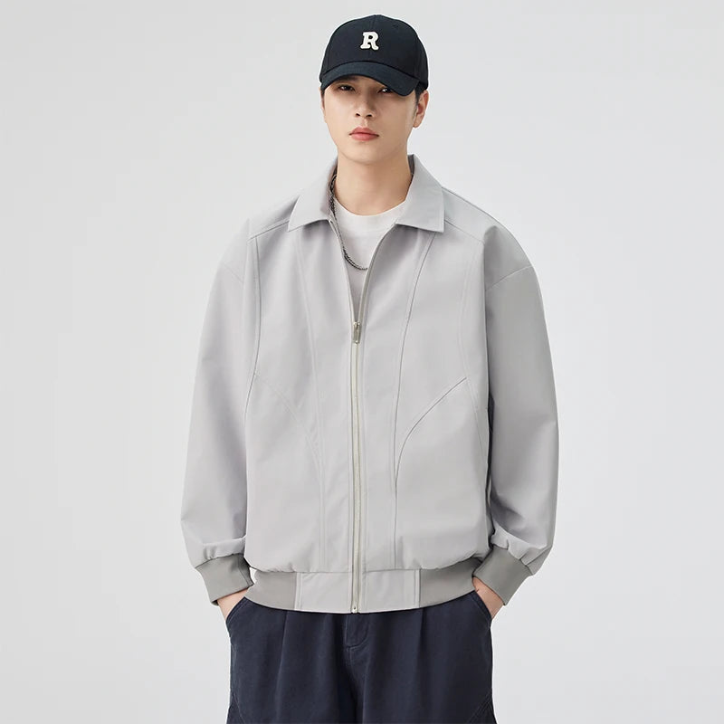 DUKEEN Men's Oversized Blouson Jacket with Shirt Collar Spring and Autumn Proofwind Proofwater Splicing Full-Zip Workwear Coats