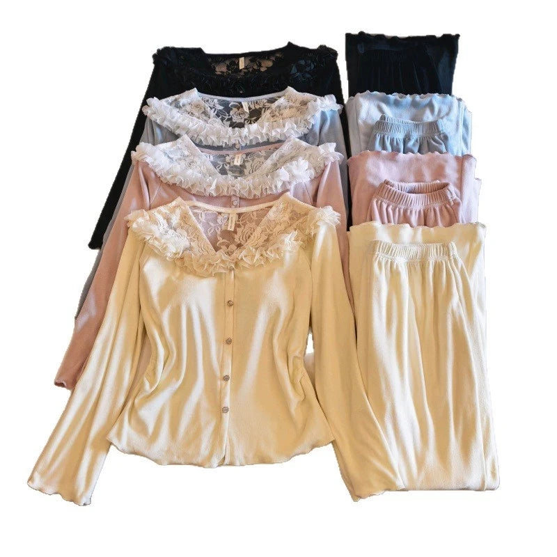 Pijama Mujer New Island Velvet Warm Winter Sleepwear Women's Pajamas Chest Pad Top Pant Suit Sweet Spring Autumn Home Clothes