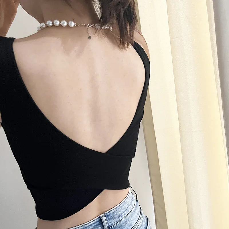 Square Neck Beautiful Back Sling Small Vest Chest Pad Underwear Women's One Piece Pajamas Top Modal Cotton Sleepwear Shirt