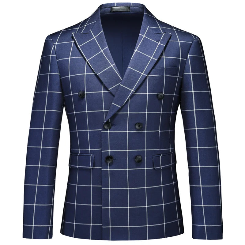 Men's Black White Plaid Long Sleeve Blazers, Fashion Slim Fit Suit Jacket, Wedding Party Tops Coat, Asian Size M6XL