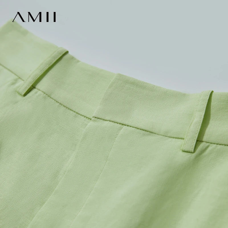ខោខ្លីរដូវក្តៅថ្មីរបស់ Amii Minimalist សម្រាប់ស្ត្រី ខោរលុង ខោកប្បាស ក្រណាត់លីនីន បត់ដៃអាវ ខោខ្លីសម្រាប់ធ្វើដំណើរ 12542107
