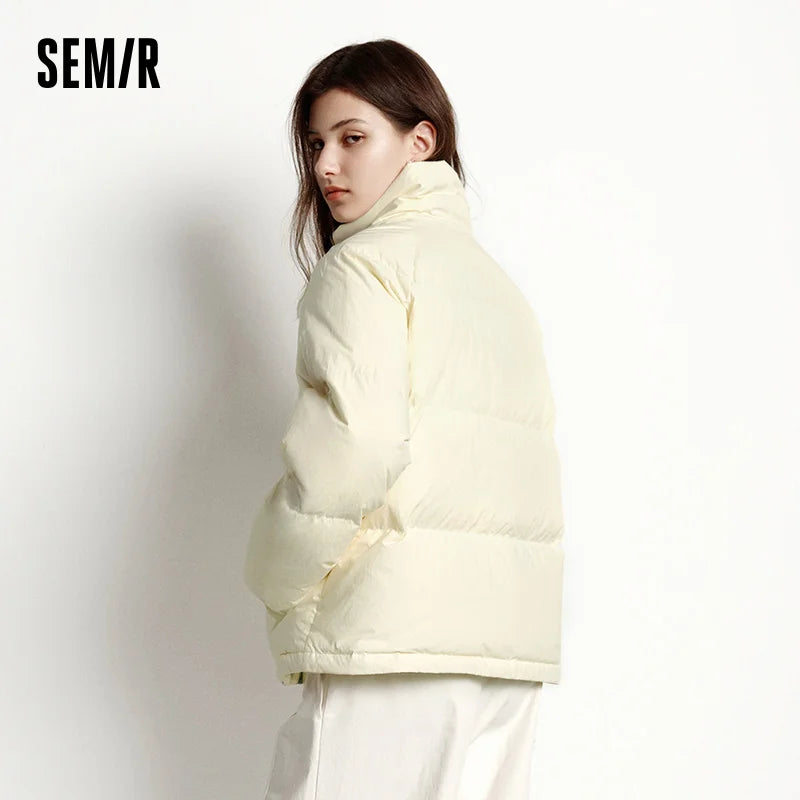 Semir Textured Down Jacket Stripe Patchwork Women 2026 Winter College Style Loose Fit Stand Collar Fashion Outerwear