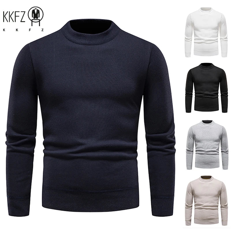Mens Soft Touch Knit Top Mock Neck Fleece Lined Sweater Long Sleeve Elastic Fabric Autumn Winter Daily Pullover