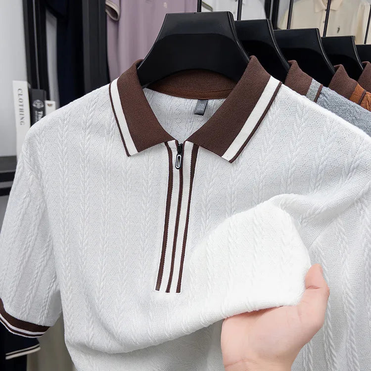 Men's Casual Knit Polo Shirt - Half Zip Lapel, Quick Dry & Soft Sport Polo for Camping/Fishing/Gym