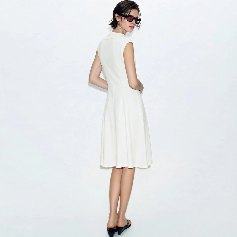 Amii Women's Dress 2026 Summer New Mesh Cowl Neck Cap Sleeve Office Casual Fitted Waist Stretch Knit Midi Dress Women 12642197