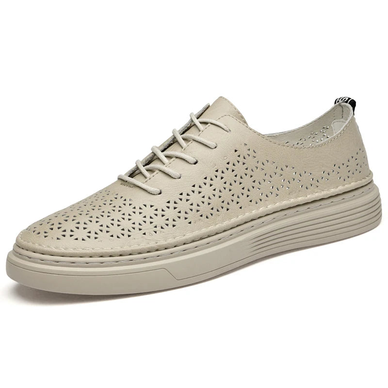 Summer Autumn Mens Retro Leather Casual Shoes Men Hollow Flat Shoes With Holes Big Size 46 47 Breathable Comfortable