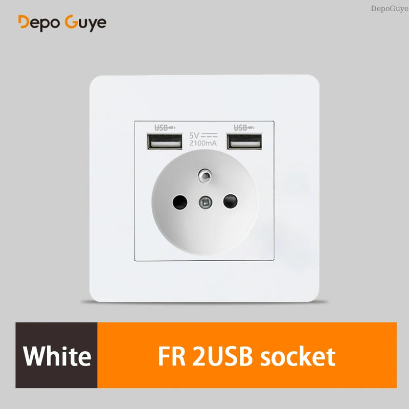 Retro EU French Standard Metal Double USB Wall Power Socket,Brushed Stainless Steel Antique Outlet with Type-c Usb Charing Port