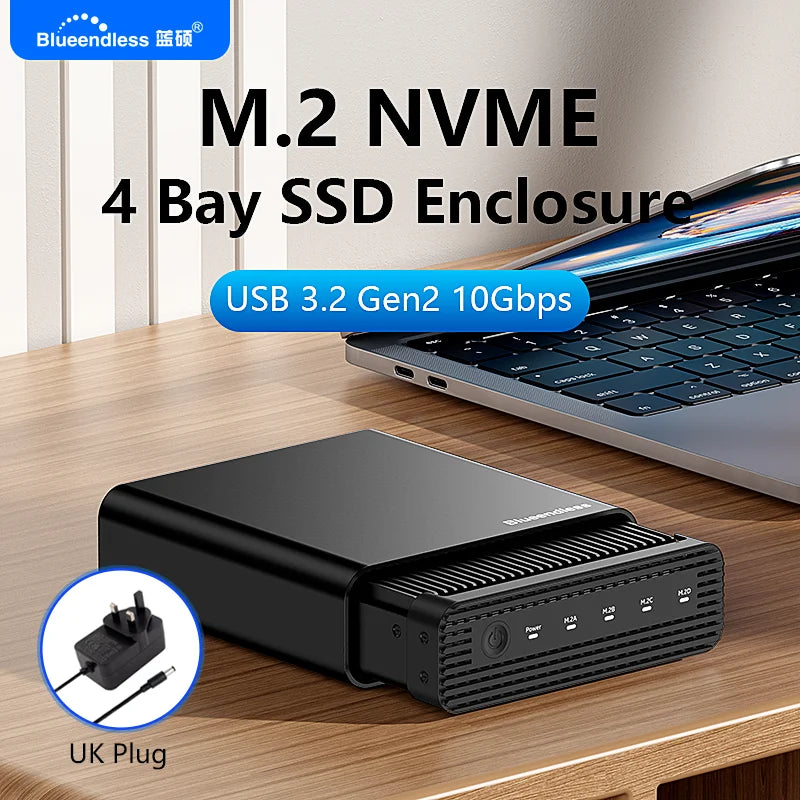 ប្រអប់ ដាក់ SSD ខាងក្រៅ ប្រភេទ PCIe NVME អាលុយមីញ៉ូម M2 4-Bay ប្រភេទ USB C 3.2 Gen2 10Gbps ទៅ Nvme Adapter ប្រភេទ SSD ជាមួយ កង្ហារ ត្រជាក់