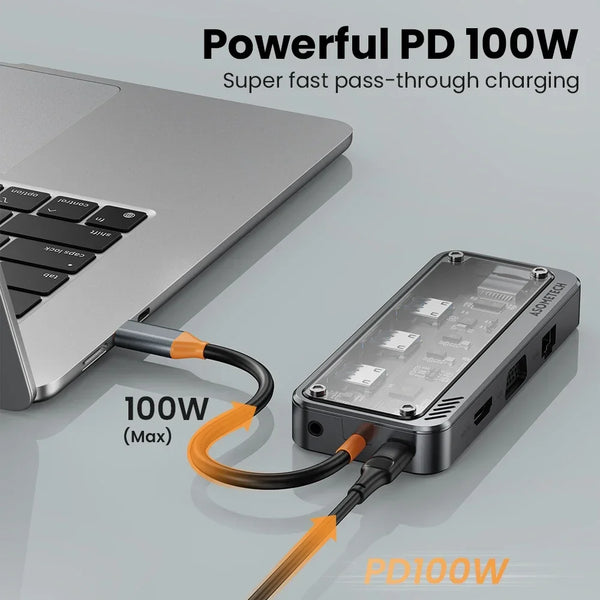10 ក្នុង 1 Hub Usb 3.0 ប្រភេទ C ទៅ HDMI-Compatible 4K 30Hz Docking Station PD 100W Usb Splitter សម្រាប់ Macbook Air Laptop Pc Accessories