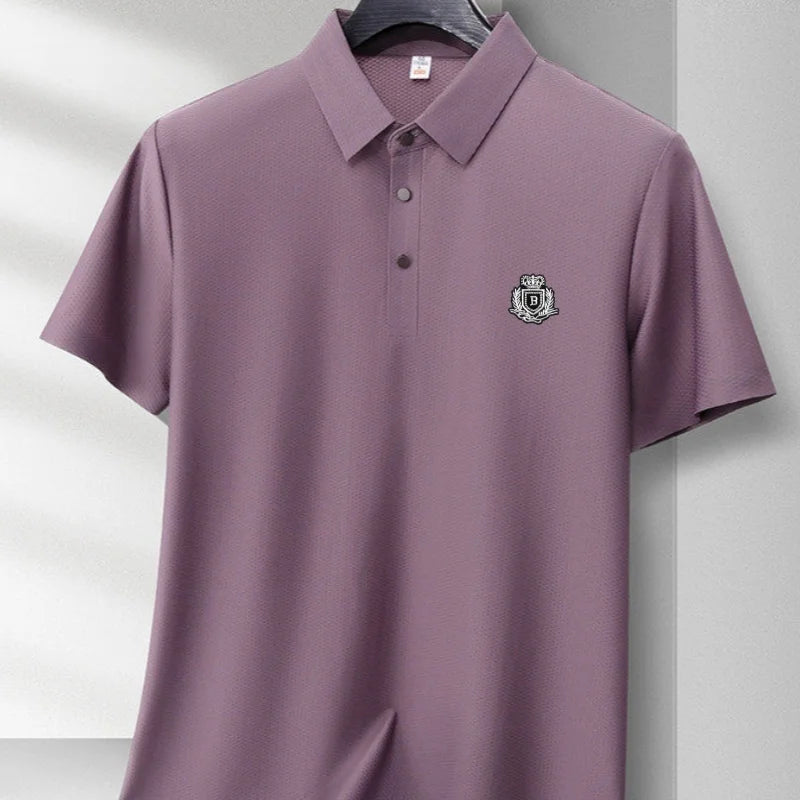 High-End Original Man Short-Sleeved Polo Shirt Lapel Button Letter Embroidery British Style Ventilate Close-Fitting MensClothing